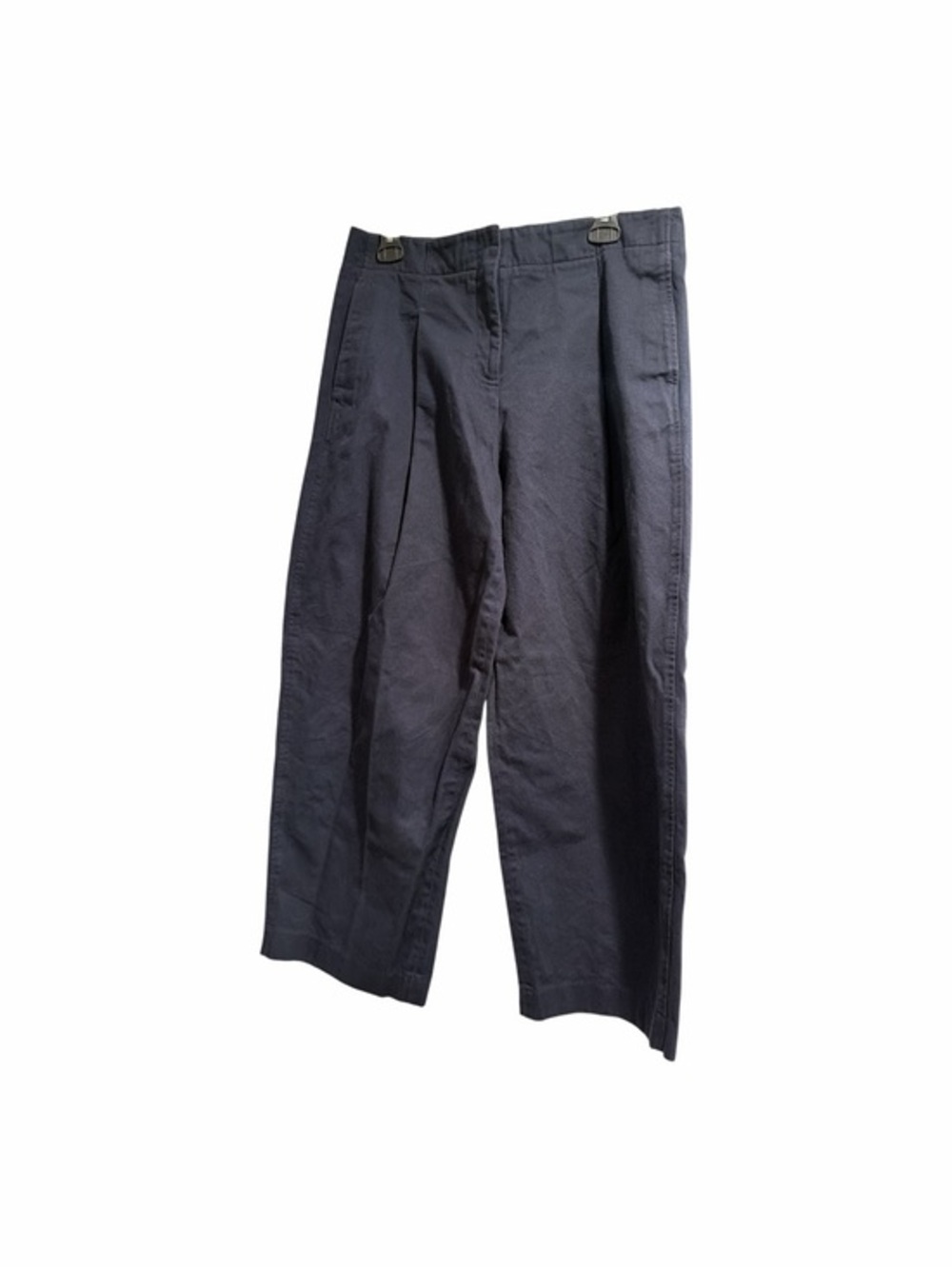 COS Wide Leg Pleated Trousers Navy Blue Cropped Size 10